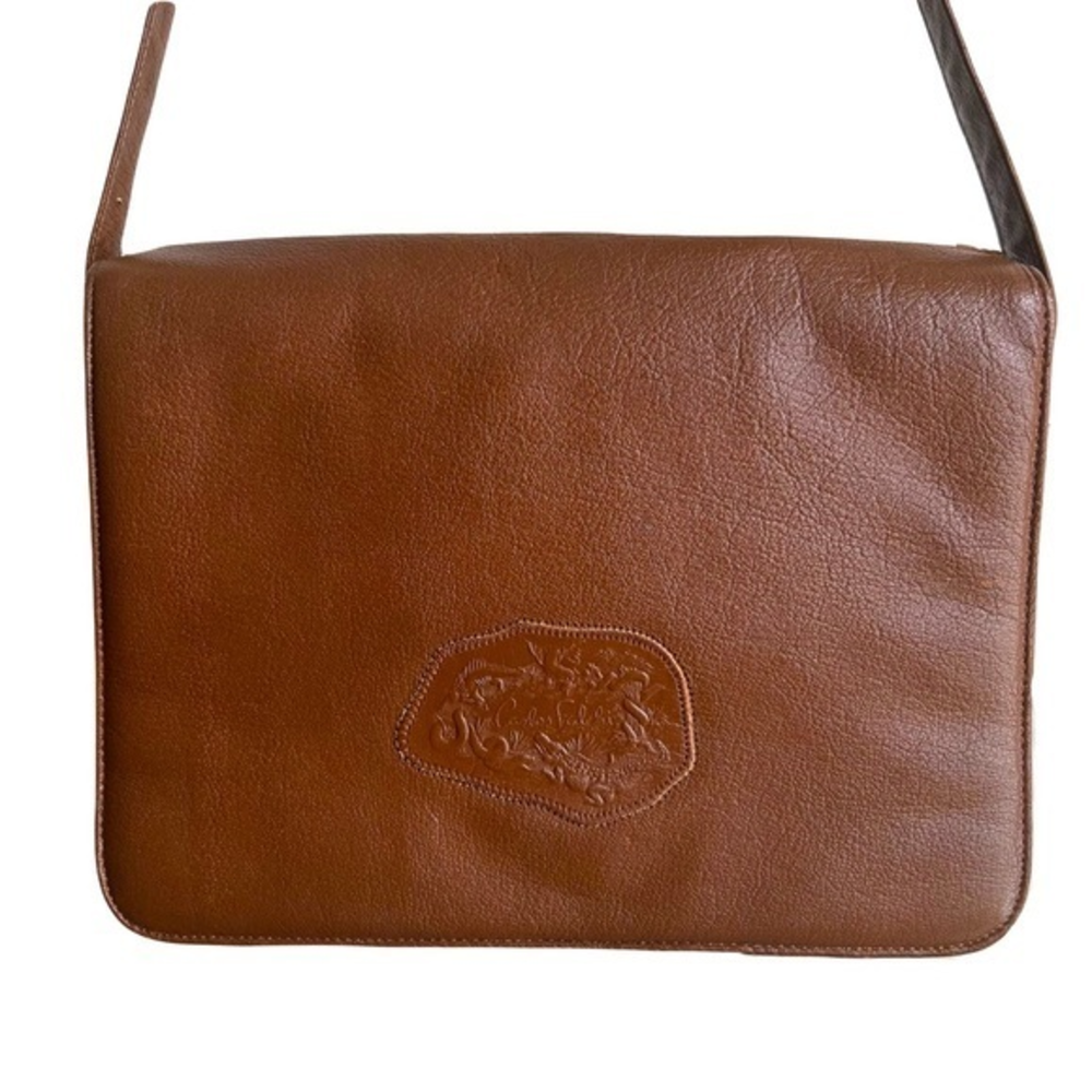 CARLOS FALCHI Vintage Cognac Leather Shoulder Bag‎